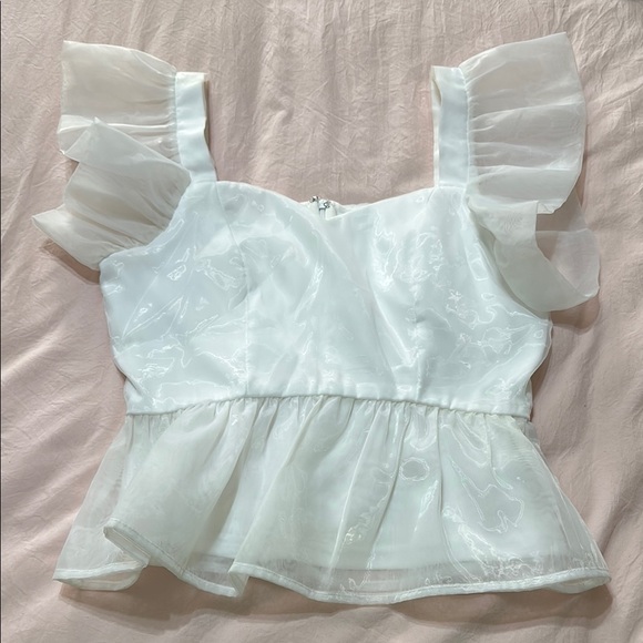 White tulle sleeve top - Picture 1 of 2